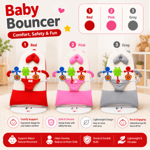 Baby Bouncer with pillow, toy & music Chair for Newborn Infant | Soft Baby Rocker Seat with Toy Bar Safety Belt Portable Baby Swing Chair