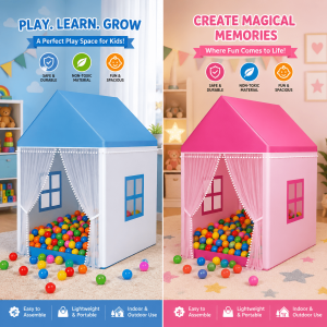 Kids Play Tent House with 30 pieces Colorful Plastic Balls | Foldable Indoor Outdoor Ball Pit Tent for Boys & Girls | Portable Children Playhouse-৩০টি বিভিন্ন রঙের প্লাস্টিক বলসহ কিডস প্লে টেন্ট হাউস | ফোল্ডেবল ইনডোর-আউটডোর বেবি বল পিট টেন্ট | ছেলে-মেয়েদের খেলার ঘর