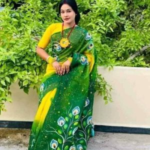 Exclusive Design Hand Printed half silk saree for Women