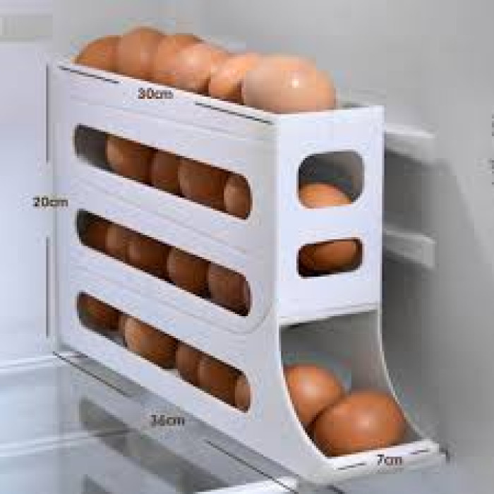 Double Layer Egg Dispenser Automatic Roll Down Refrigerator Egg Basket